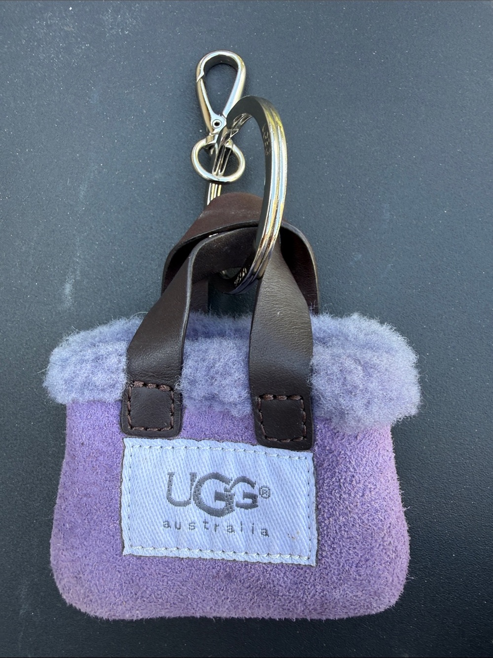 Vintage Y2K UGG Lavender Shearling Mini Bag Keychain with Dark Brown Handles-EUC